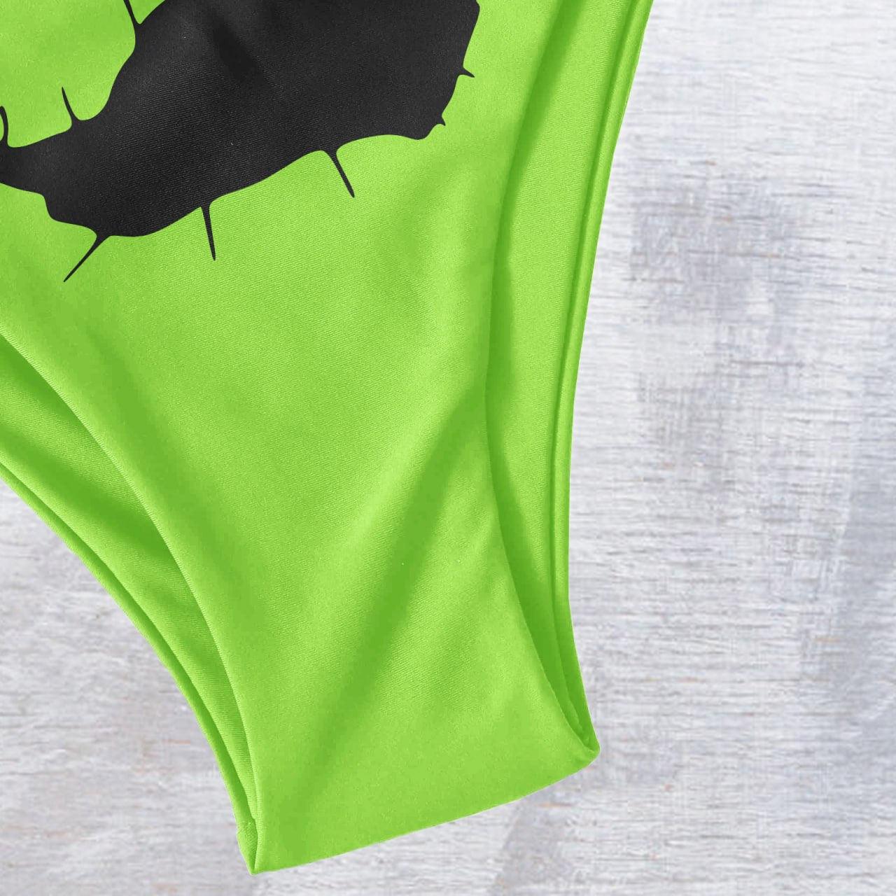 Neon Green Gothic String Triangle Bikini - Wonder Skull