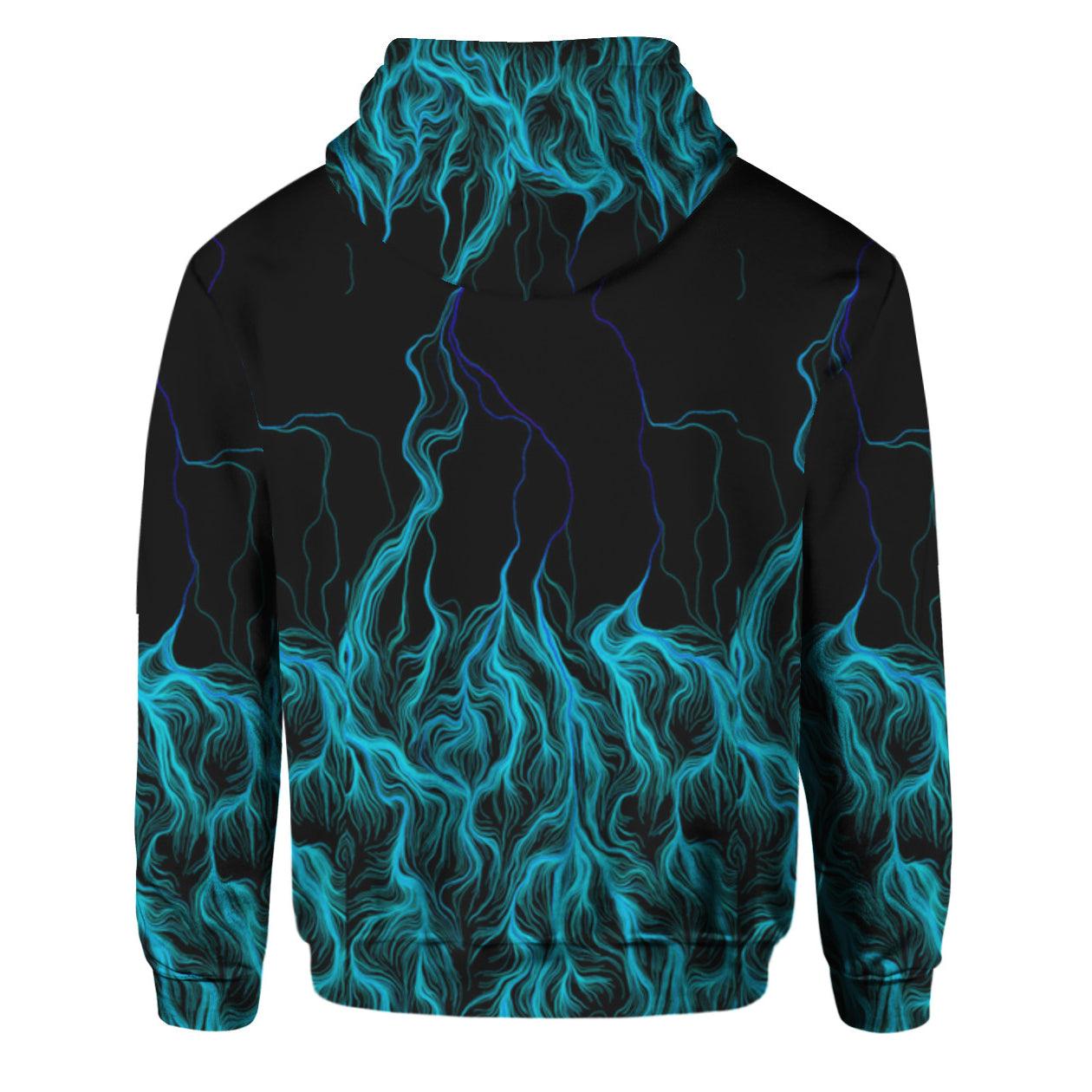 Gothic Blue Skull All Over Print Unisex Pullover Hoodie, Attractive Fire Head Design Outerwear - Wonder Skull