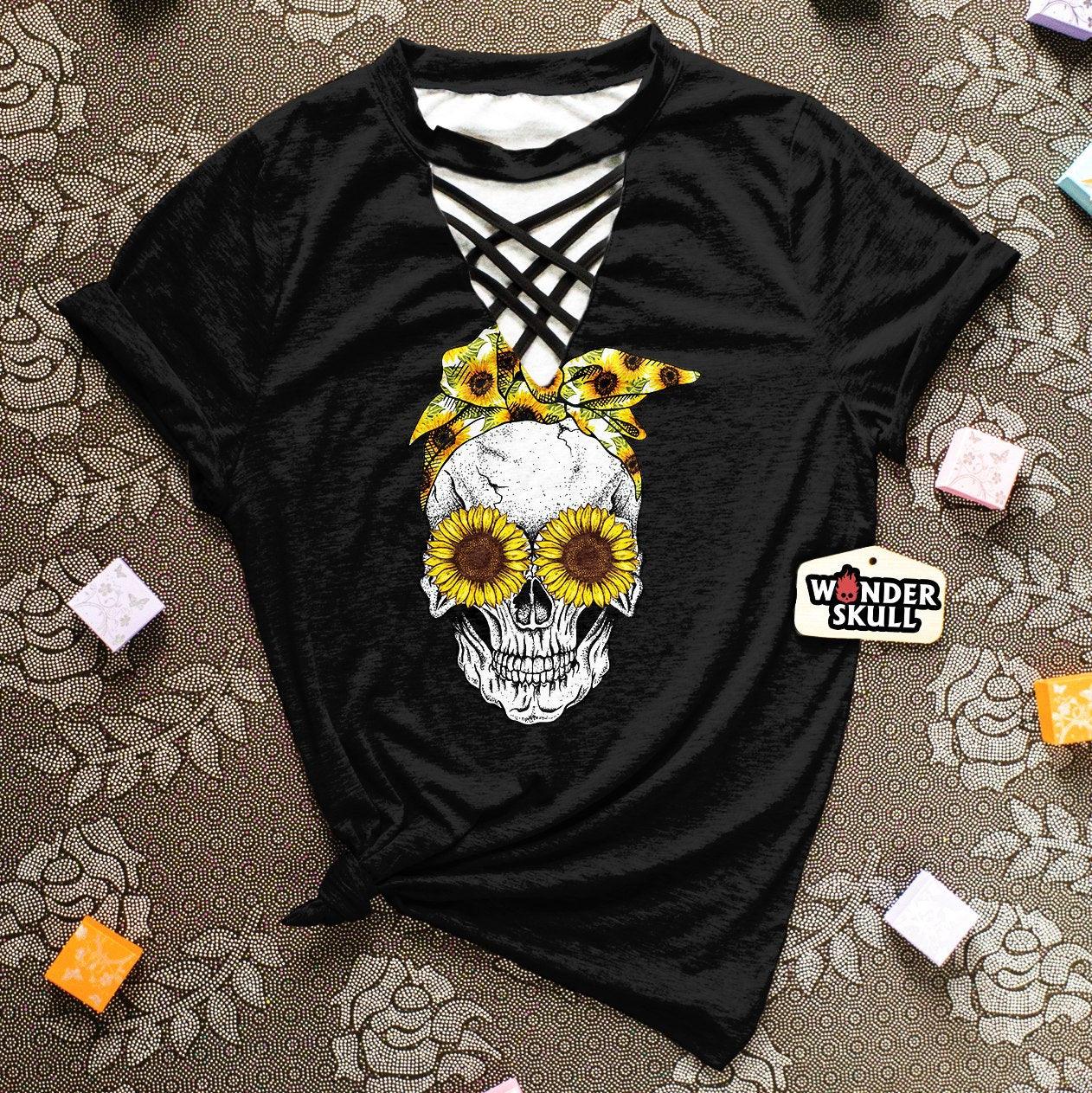 SKULL SUNFLOWER T SHIRT FOR WOMEN - Wonder Skull