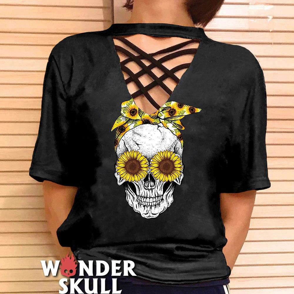 SKULL SUNFLOWER T SHIRT FOR WOMEN - Wonder Skull