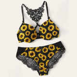 Sunflower Contrast Lace Lingerie Set, Sexy Unique Beachwear For Summer - Wonder Skull