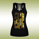 Sunflowers American Flag Tank Top, Comfortable Sleeveless Cloth For Women - Wonder Skull