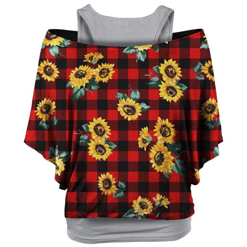 Sunflower Women Double Layer Tshirt, Coolest Printed Shortsleeves Dailywear For Women - Wonder Skull