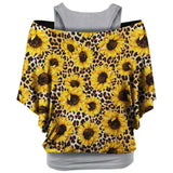 Leopard Sunflower Pattern Tank Top & Shirt, Cool Printed 2 Piece For Summer - Wonder Skull