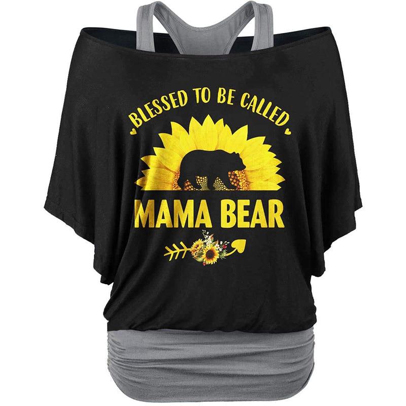 Sunflower Mama Bear Loose Sleeve Shirt, Comfortable 2 Piece Out In Top For Women - Wonder Skull