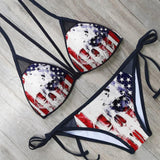 Skull American Flag String Bikini Set - Wonder Skull