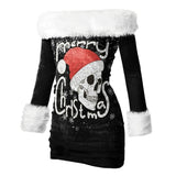 Skull Christmas Charming Dress, Gorgeous Long Sleeve Neck Downy Vestido For Women - Wonder Skull