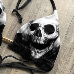 Gothic Skull Bandage Bikini Set, Stunning Black And Gray 2 Piece For Women - Wonder Skull