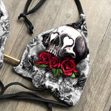 Red Skull Rose Bandage Bikini Set, Sexy Spaghetti Swimsuite For Women - Wonder Skull