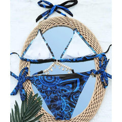 Skull Blue Violet Rhinestone Chain Swimsuit, Sexy Tie Side Bikini For Summer - Wonder Skull