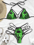 Thunder Green Skull Gothic Micro Bikini, Sexy Lemonade Ring Swimsuit Set For Women - Wonder Skull