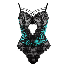 Skull Turquoise Sexy Lingerie, Sexy Strap Crochet Cutout Bodysuit For Women - Wonder Skull