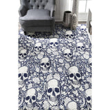 Skull Navy Blue & White Floral Area Rugs - Wonder Skull