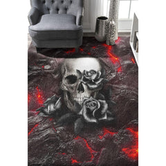 Skull Lava Dark Roses Area Rugs - Wonder Skull