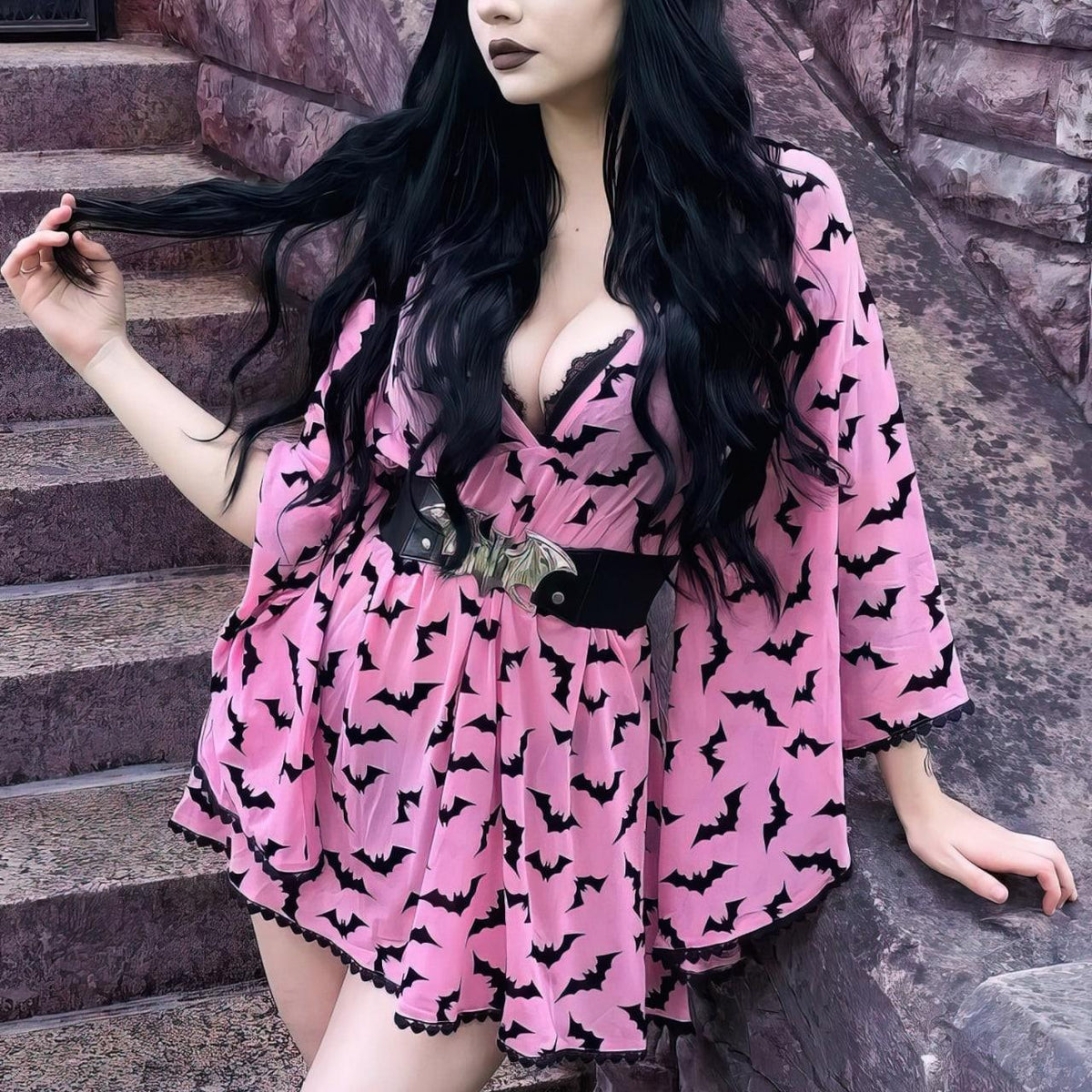 Bat Pink Goth Outfit, Gorgeous Steam Punk Dress For Women - Wonder Skull