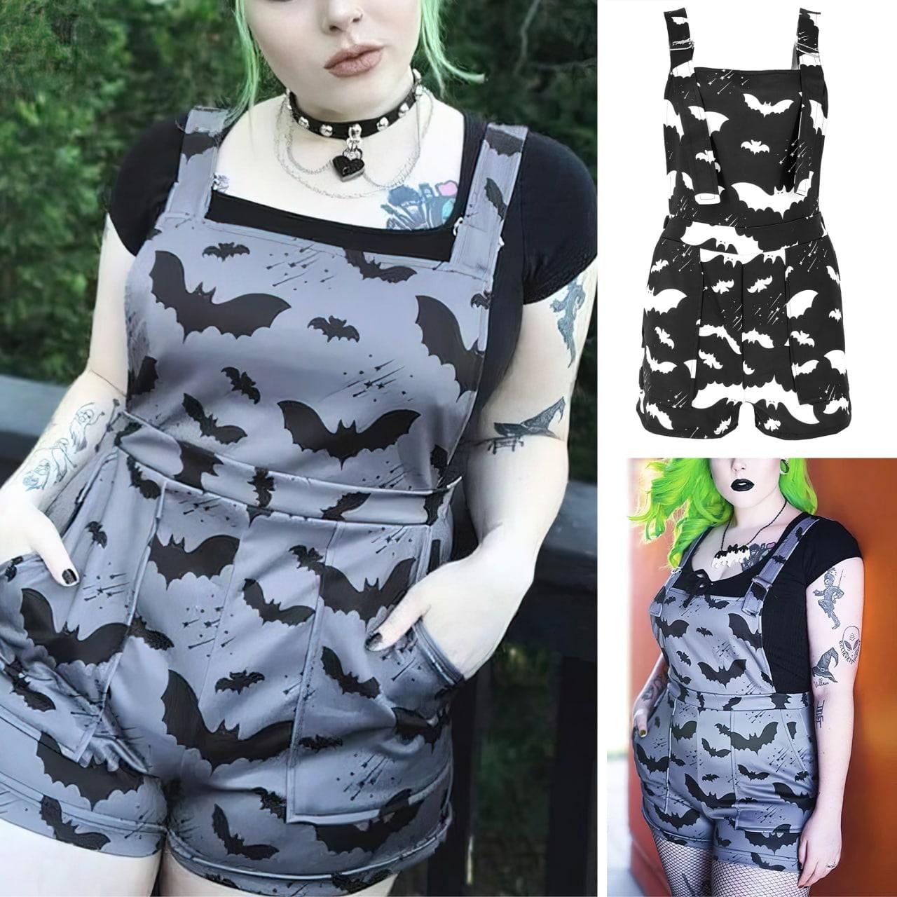 Bat Pattern Gothic Black Jump Suits, Naughty Rompers For Women - Wonder Skull