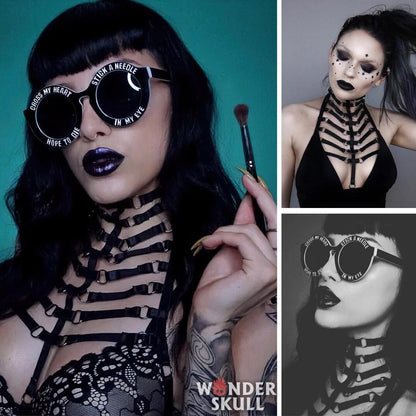 Black Gothic Harness, Powerful Garter Belt For Women - Wonder Skull