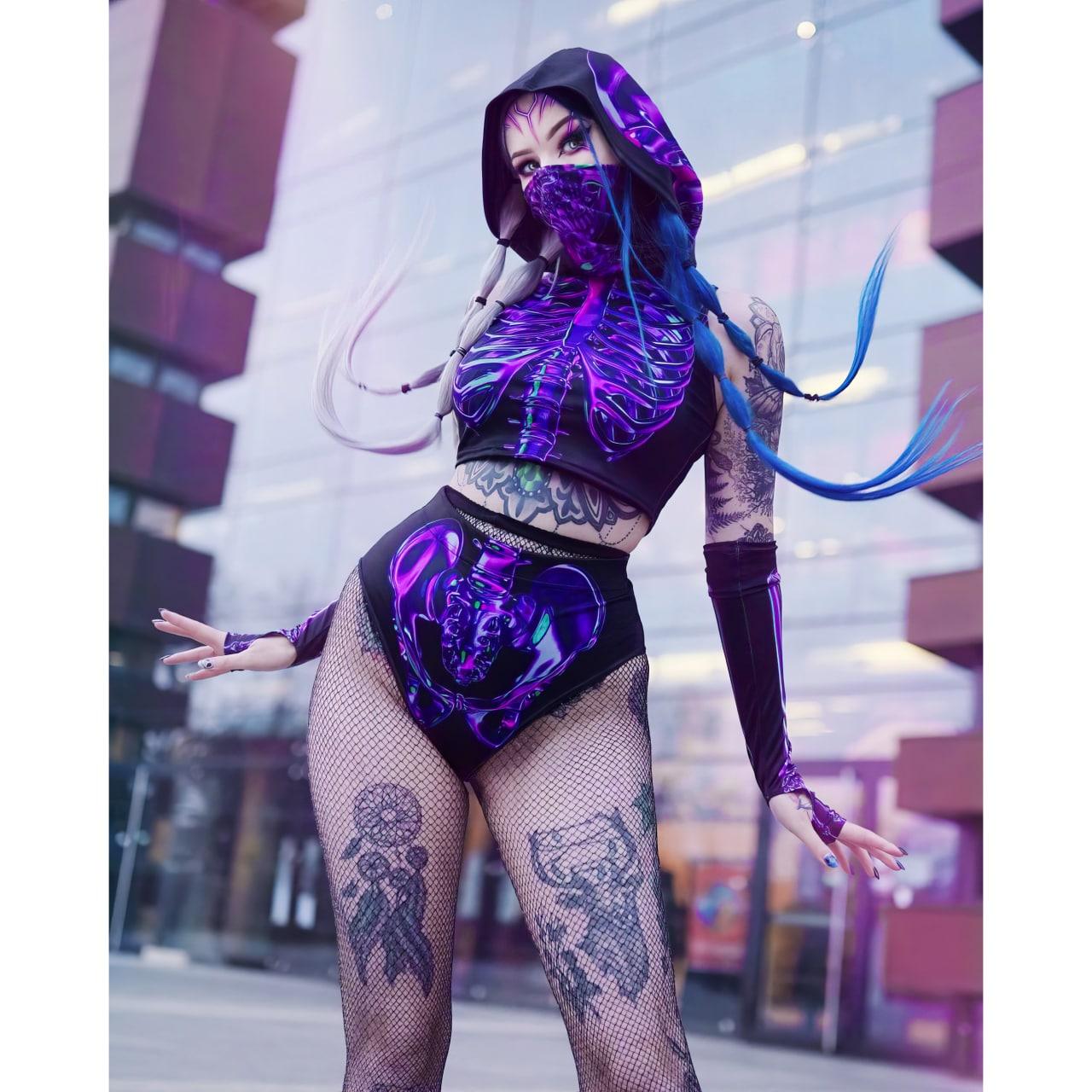 Purple Skeleton Rave Outfits Women, Impressive Techwear Clothing - Wonder Skull