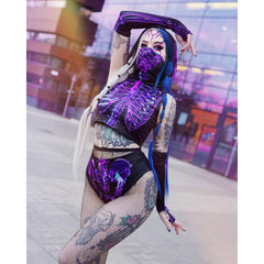 Purple Skeleton Rave Outfits Women, Impressive Techwear Clothing - Wonder Skull