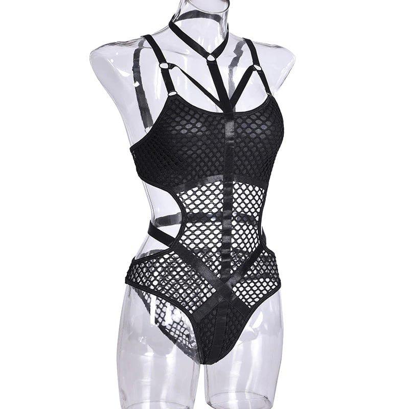 A fishnet bodysuit perfect for a gothic-inspired look