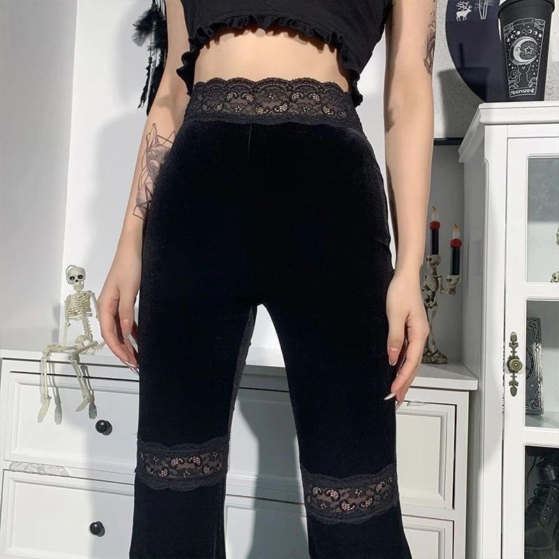 Black Gothic Flared Pants, Sexy Bell-Bottoms For Women - Wonder Skull