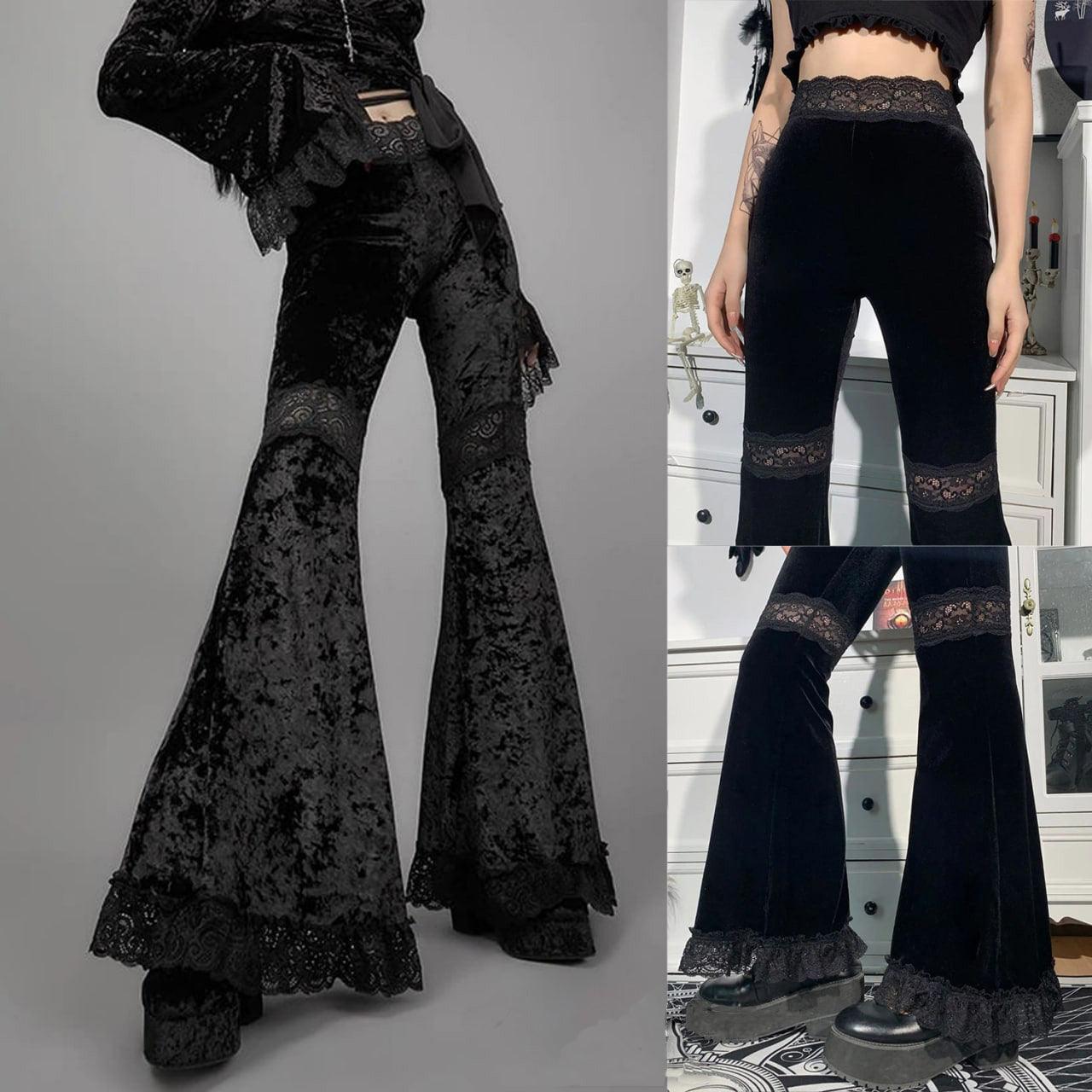 Black Gothic Flared Pants, Sexy Bell-Bottoms For Women - Wonder Skull