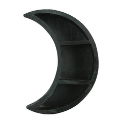 Black Moon Shelf Wall Decor, Magnificent Wooden Crescent Moon Shelf - Wonder Skull