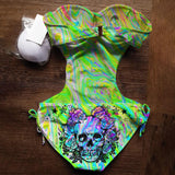 Skull And Rose Sexy Crystal One Piece Swimwear