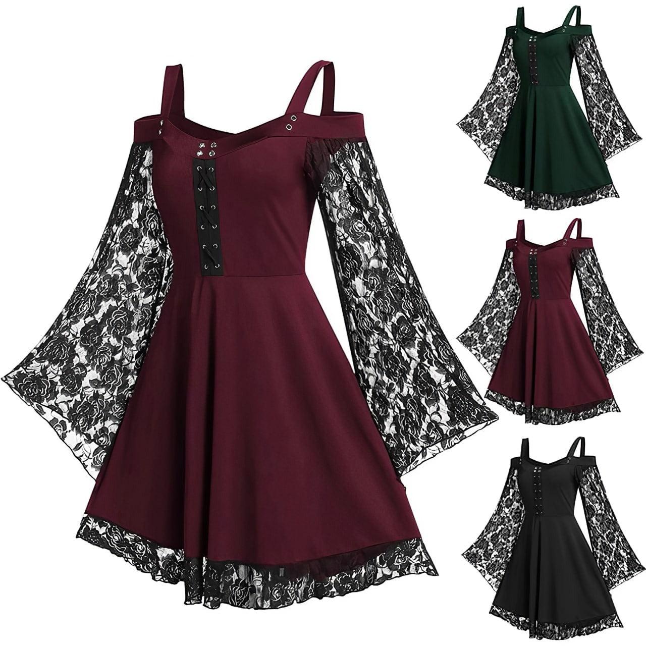 Gothic Off-The-Shoulder Lace Long Sleevess Dress - Wonder Skull