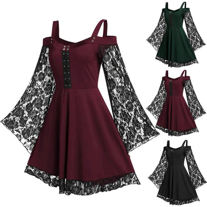 Gothic Off-The-Shoulder Lace Long Sleevess Dress - Wonder Skull