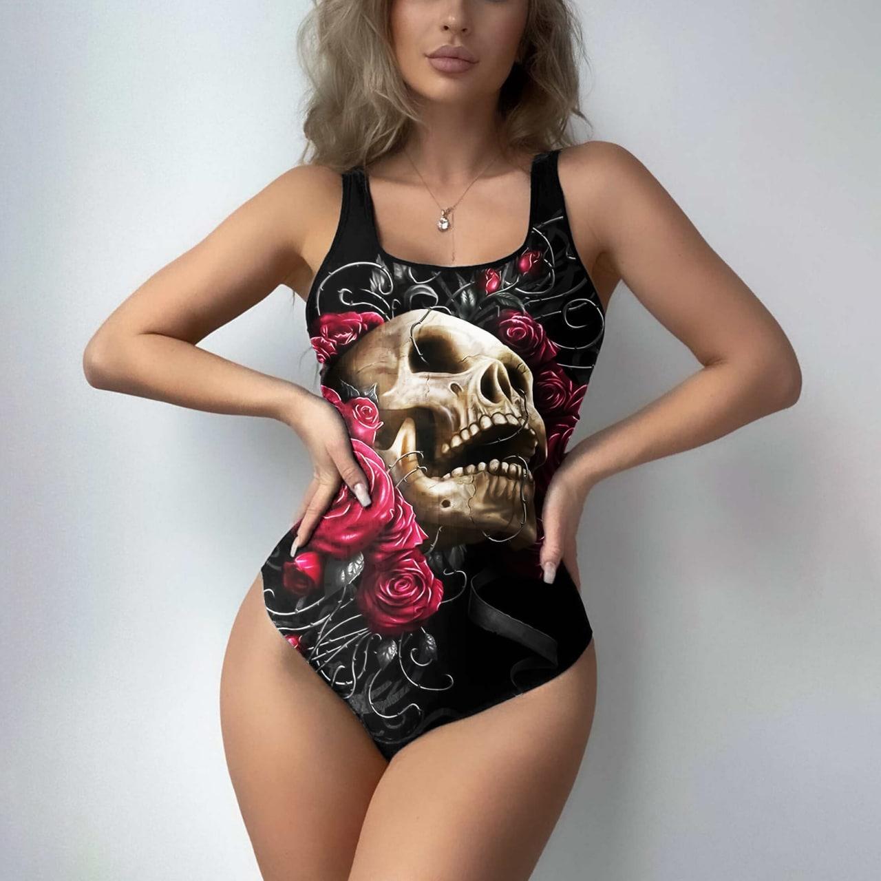 Gothic Skull Rose Classic One-Piece Swimsuit - Wonder Skull
