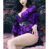 Goth Purple Skull Pattern Dress, Gorgeous Long Sleeves For Women - Wonder Skull