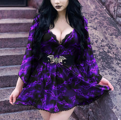 Purple Bat Gothic Deep V Neck Dress, Best Party Outfits For Women