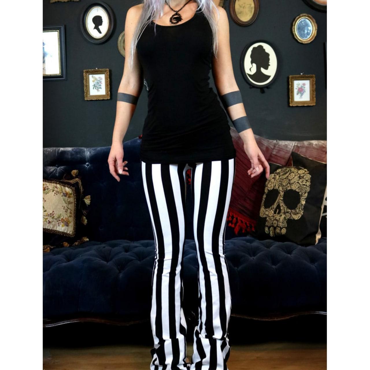 Gothic Vertical Striped Loose Trousers, Attractive High Waist Wide Leg Pants For Women - Wonder Skull