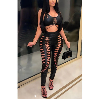 Gothic Halter Crop Tops And Pants, Outstanding 2 Piece Set For Women - Wonder Skull