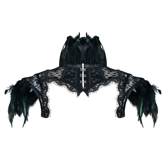 Victorian Gothic High Neck Cape, Fashionable Mesh Corset Shrug For Women - Wonder Skull