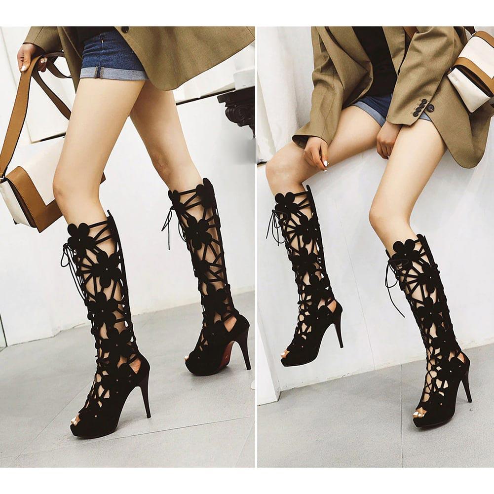 Gothic Knee High Boots, Cool Chunky High Heel For Women - Wonder Skull