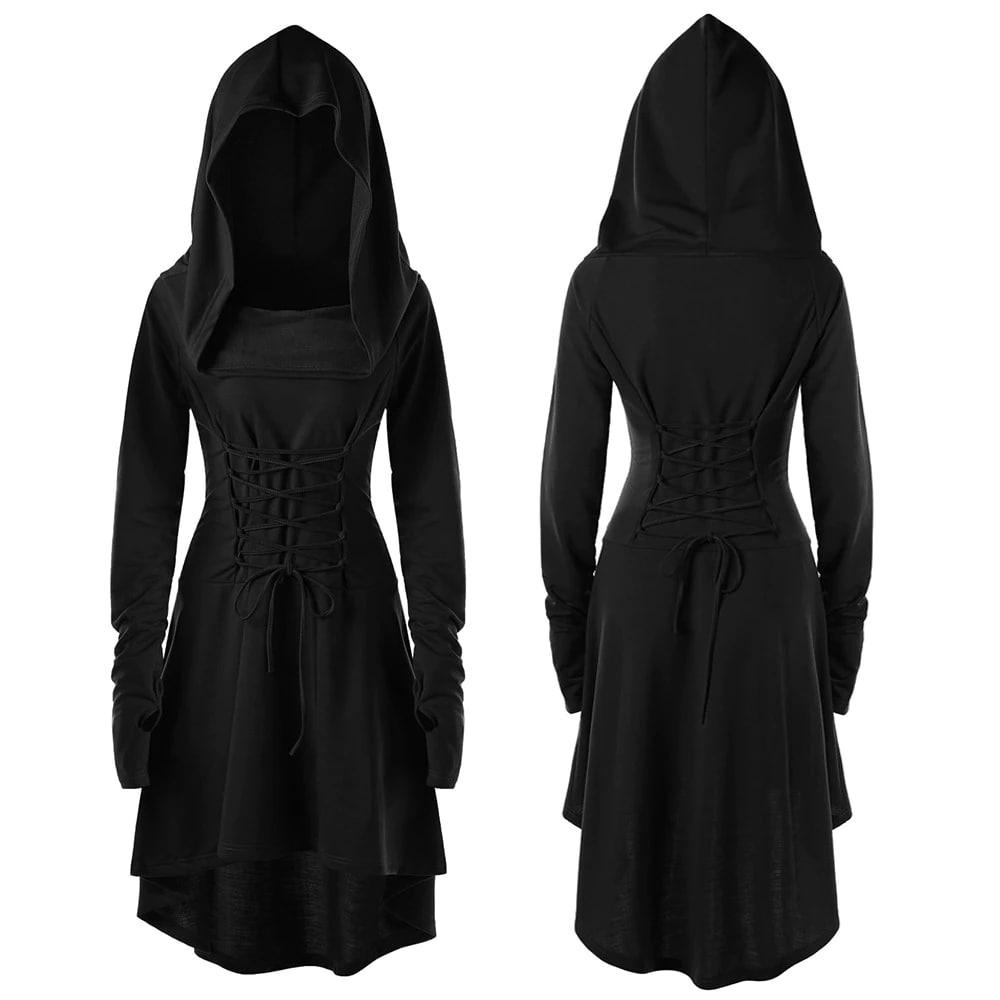 Warrior Gothic Hooded Dress, Stunning LongSleeve Outwear For Women - Wonder Skull