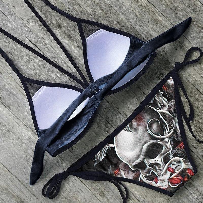 Gothic Skull Swimwear Bikini Set, Hot Sexy 2 Piece For Women - Wonder Skull