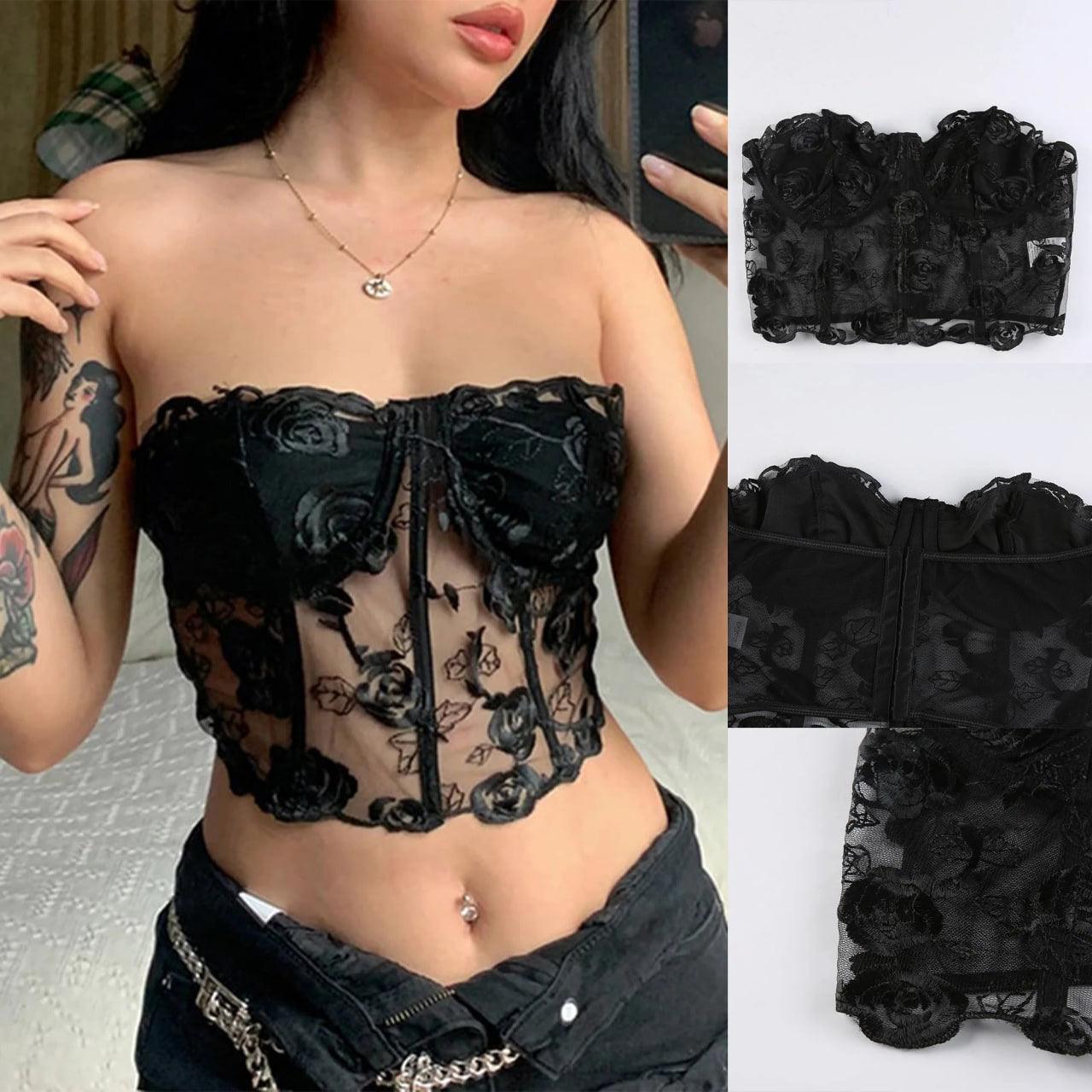 Vintage Floral Lace Corset Top, Sexy Short Clubwear For Women - Wonder Skull