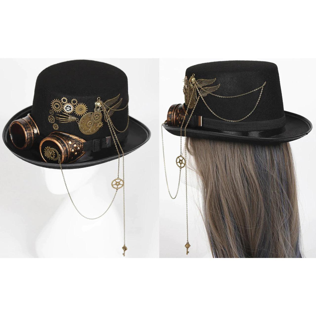 Steampunk Gothic Hat With Goggles, Amazing Head Wear Costume Party Unisex - Wonder Skull