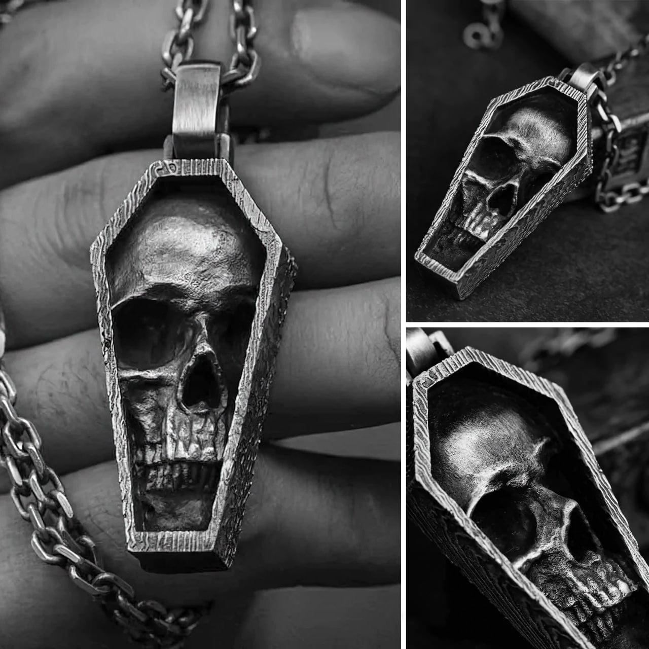 Skull Coffin Necklace, Gothic Pendant, Gothic Jewelry Badass - Wonder Skull