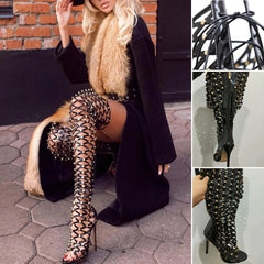 Sexy Over The Knee Boots, Fashionable Fishing Net High Thin Shoes For Women - Wonder Skull