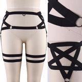 Punk Gothic Pentagram Garters Stockings, Sexy Leg Harness For Women - Wonder Skull