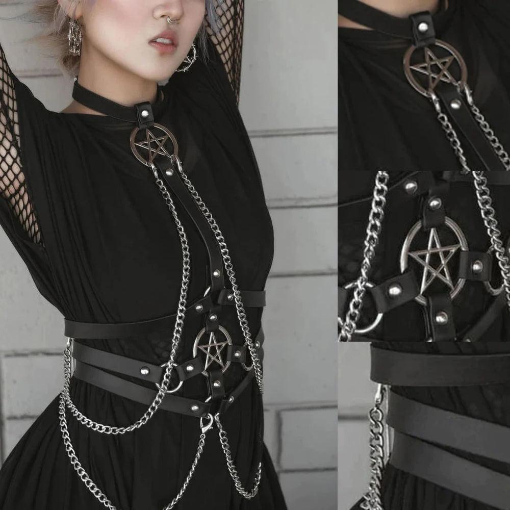 Punk Goth Pentagram Body Chain, Sexy Accessories Harness For Woman - Wonder Skull