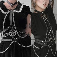 Punk Goth Pentagram Body Chain, Sexy Accessories Harness For Woman - Wonder Skull