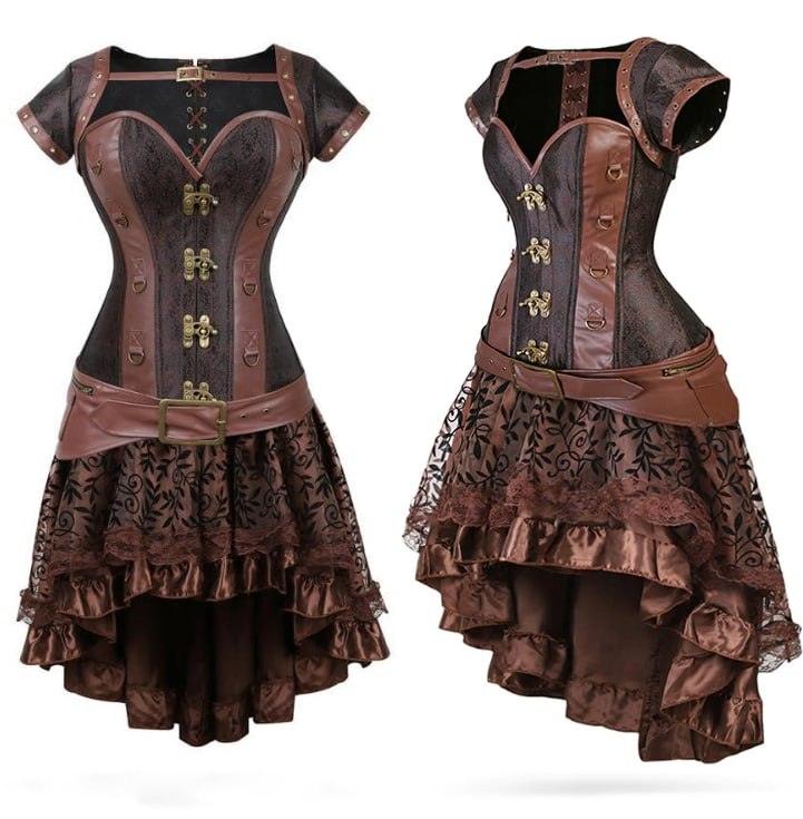 Vintage Steampunk Gothic Corset Dress, Cool Pirate Costume For Women - Wonder Skull