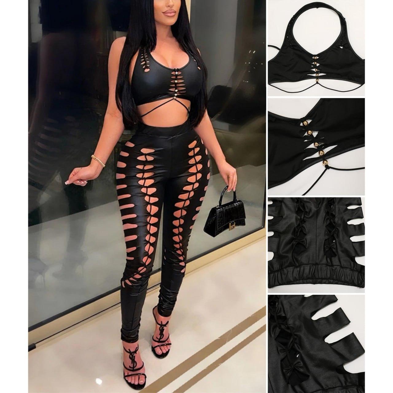 Gothic Halter Crop Tops And Pants, Outstanding 2 Piece Set For Women - Wonder Skull