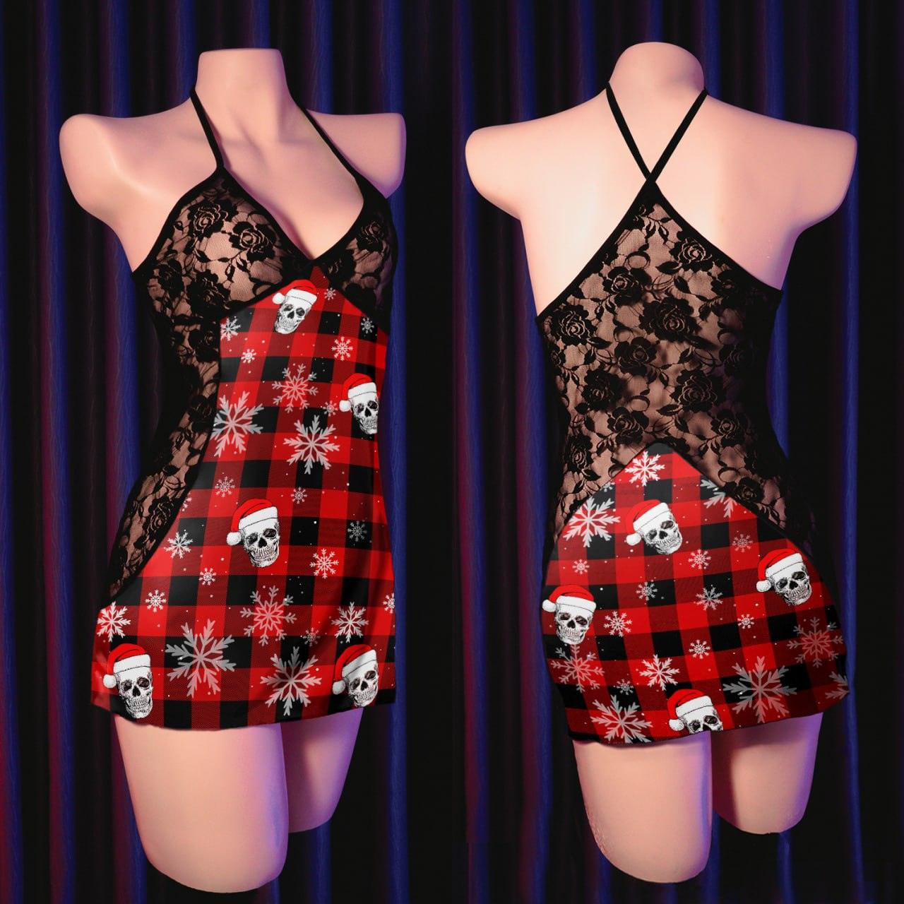 Skull Buffalo Plaid Sexy Lace Babydoll Nightgown - Wonder Skull