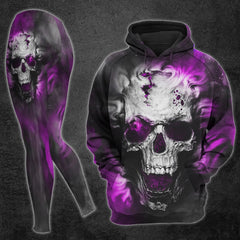 Violet Vintage Ancient Skull Artwork Print Combo Hoodie And Leggings